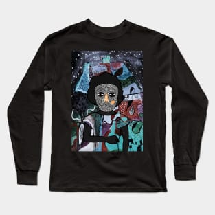 Experience Melancholia - A FemaleMask NFT with DoodleEye Color and Mystery NightGlyph Background Long Sleeve T-Shirt